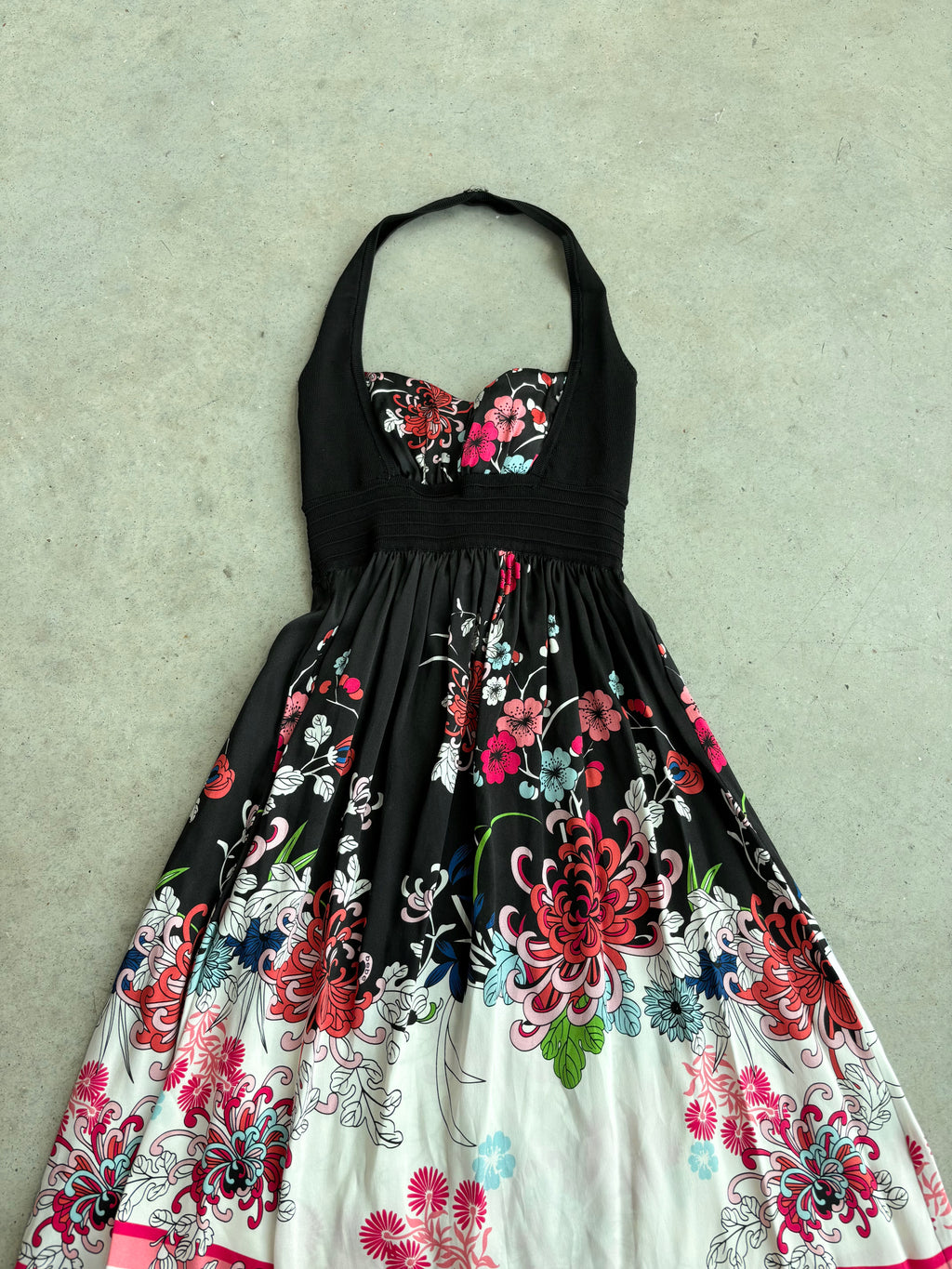 Bebe silk floral halter mini dress