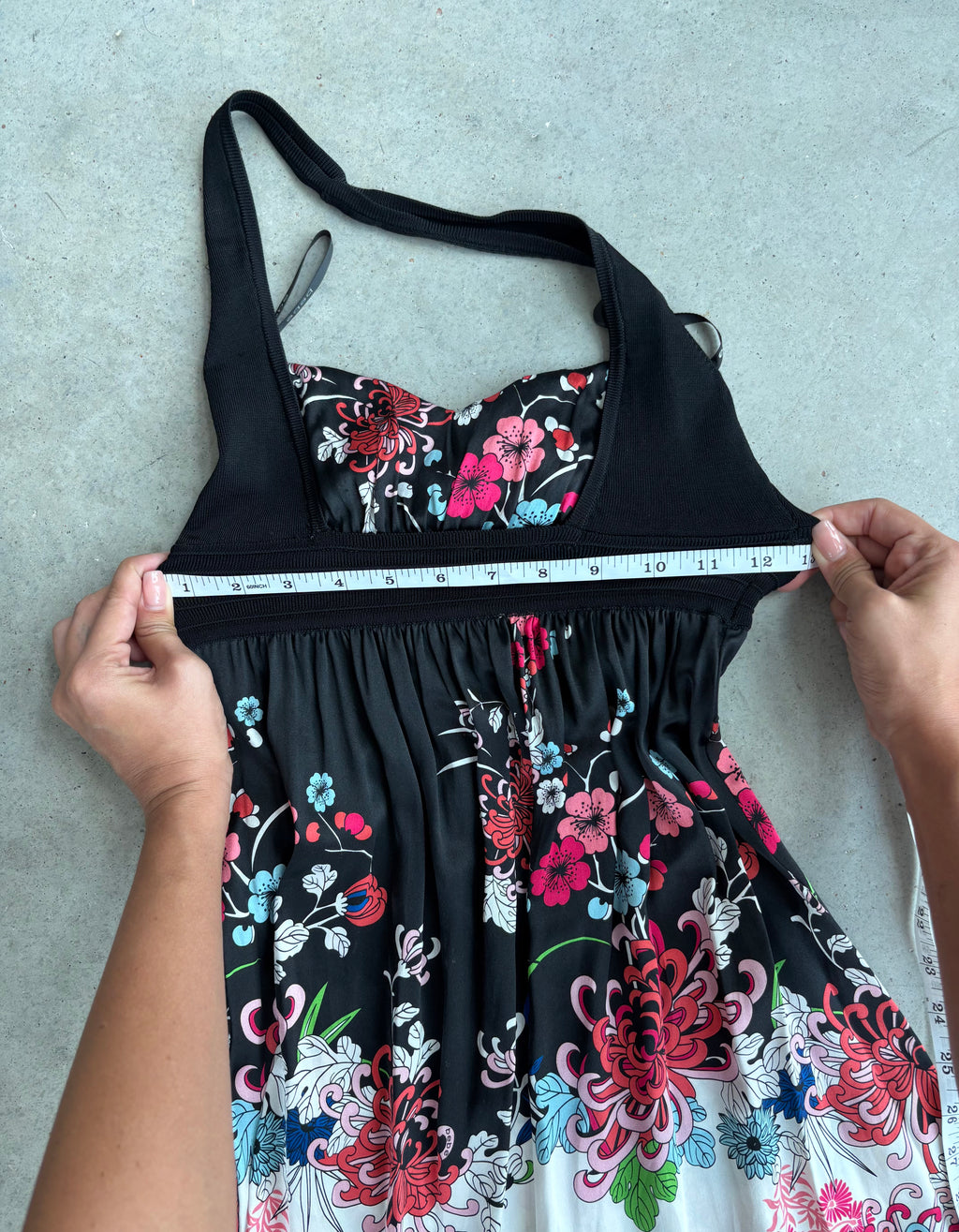 Bebe silk floral halter mini dress