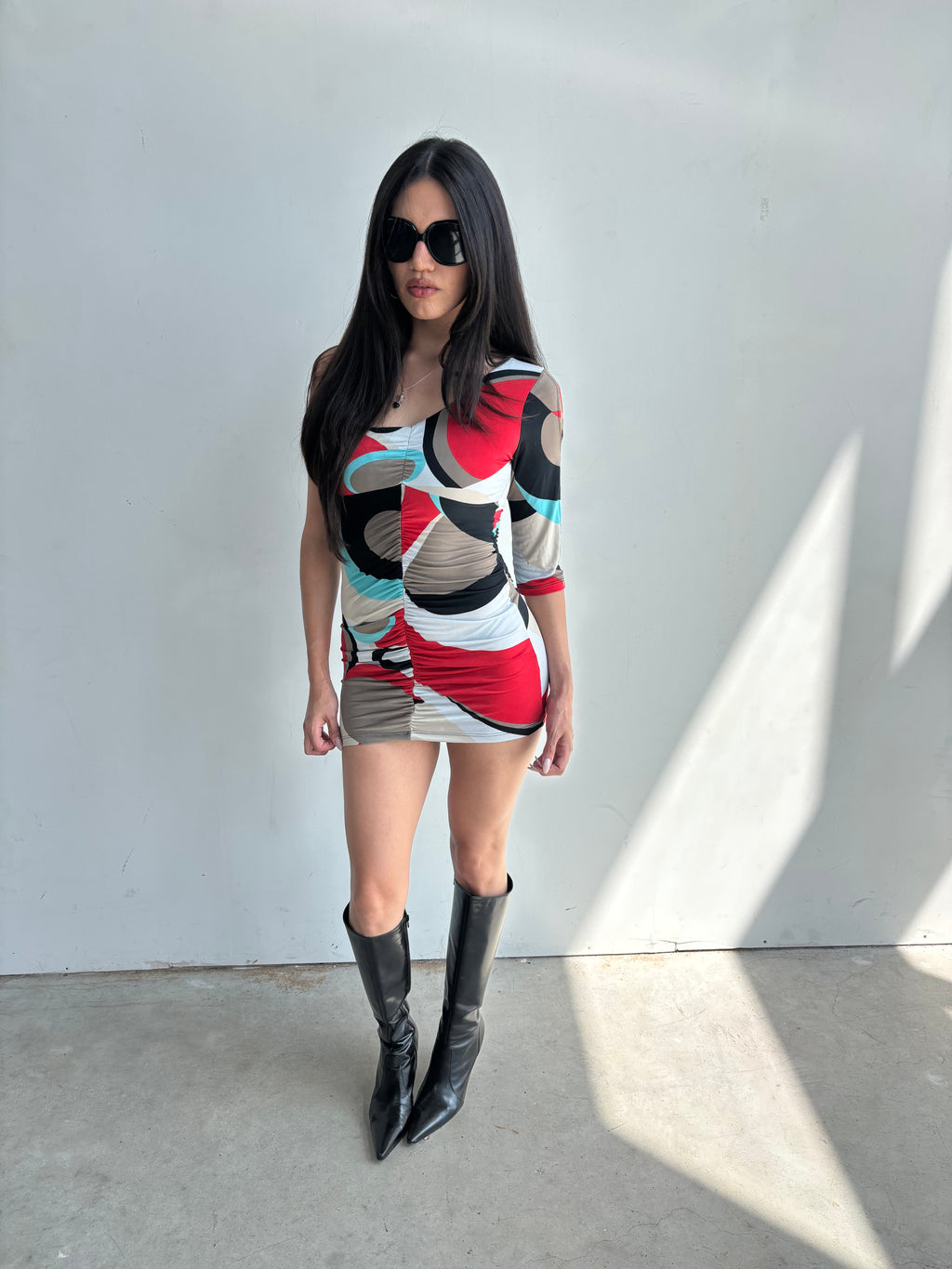 Y2K one shoulder mod style mini dress