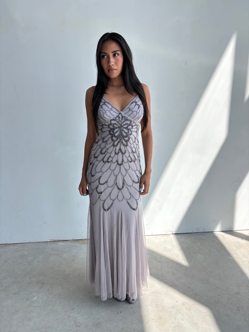 vintage adrianna papell lilac beaded backless gown