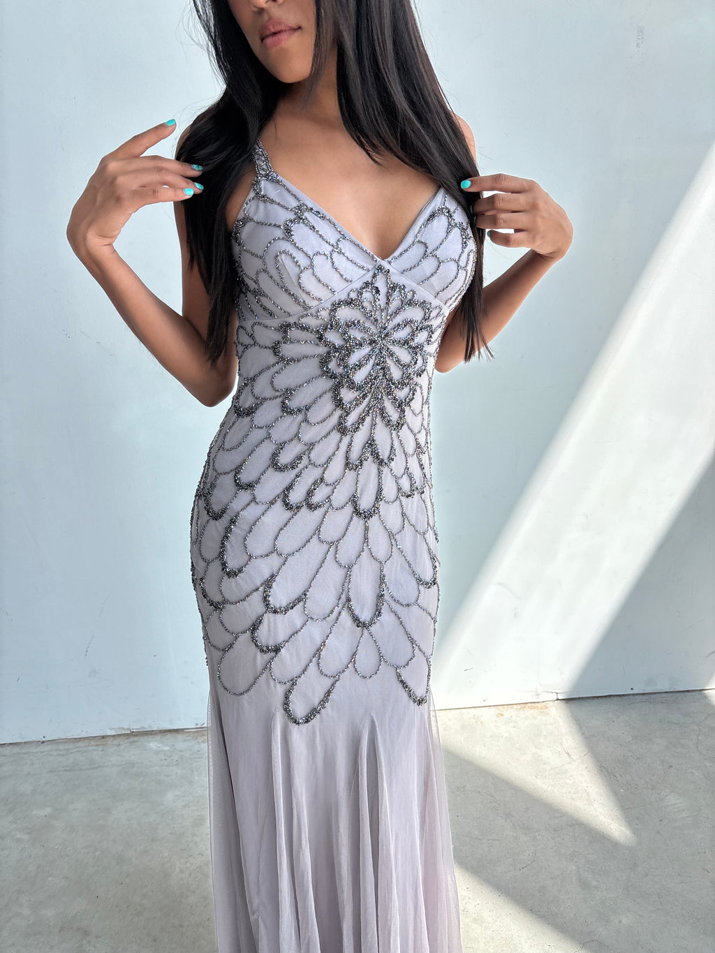 vintage adrianna papell lilac beaded backless gown