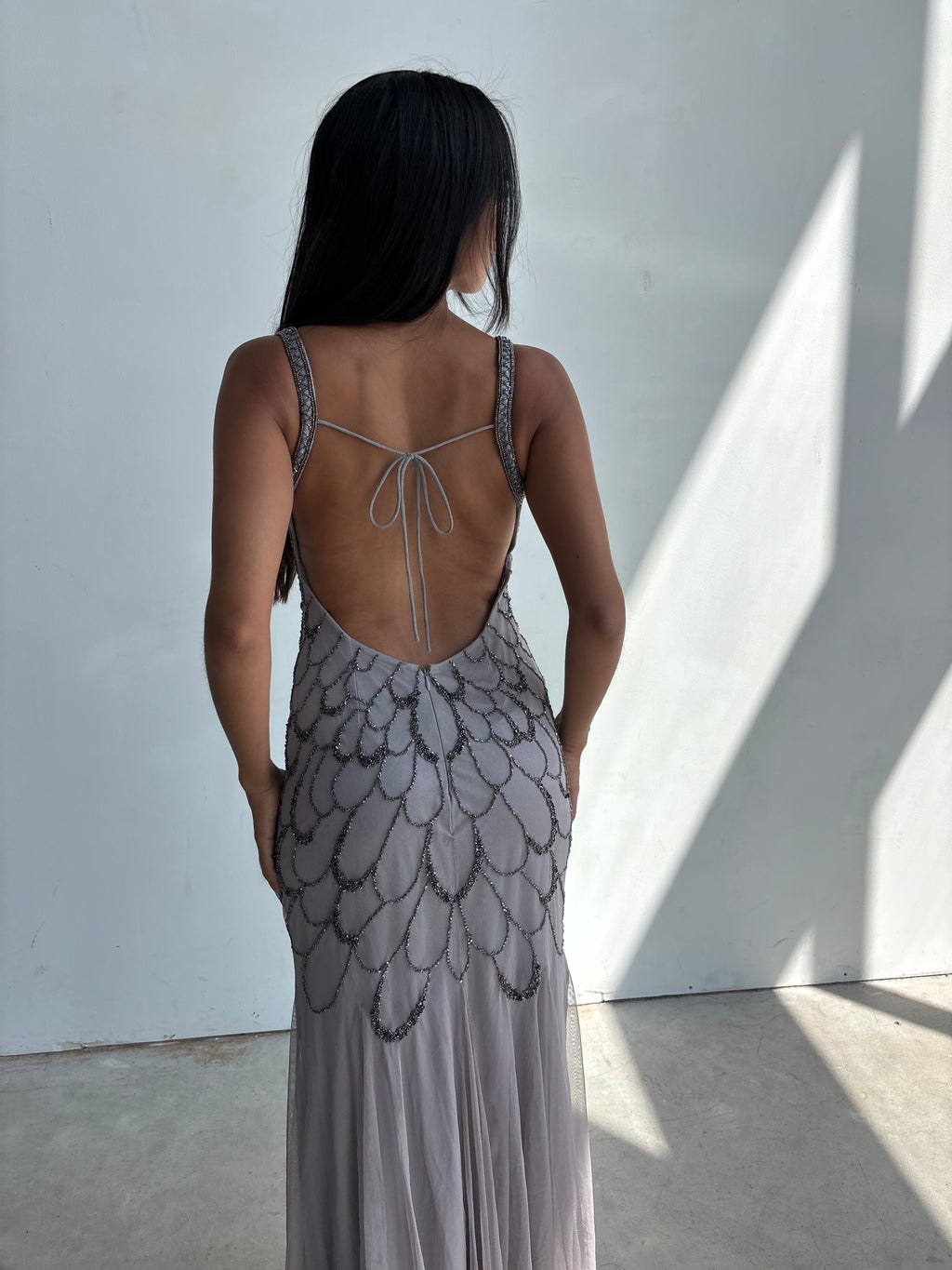 vintage adrianna papell lilac beaded backless gown