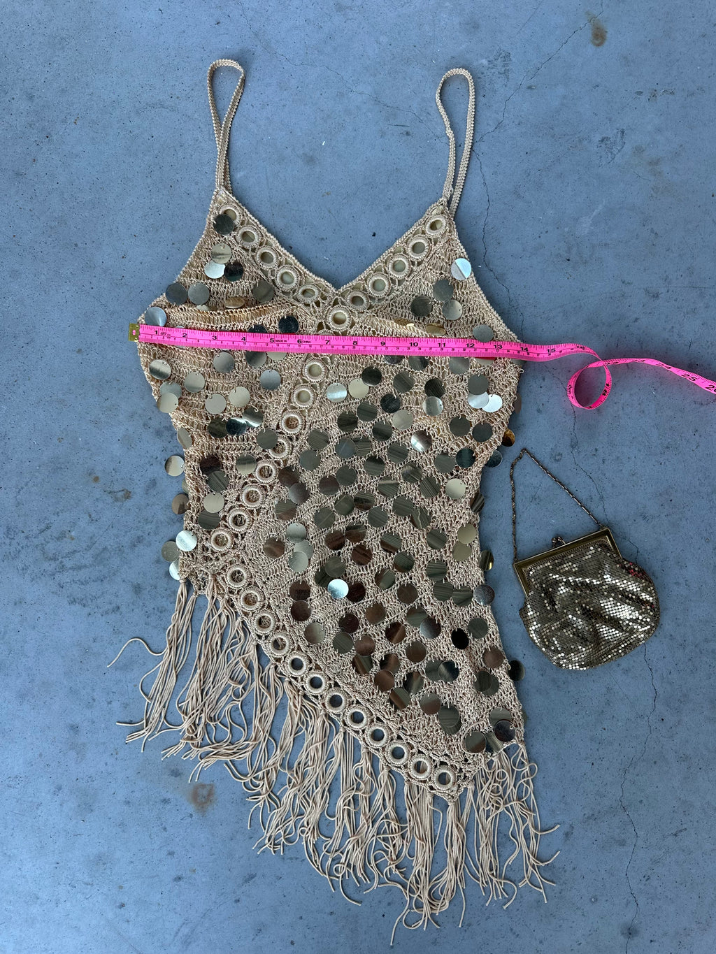 Gold sequin fringe top