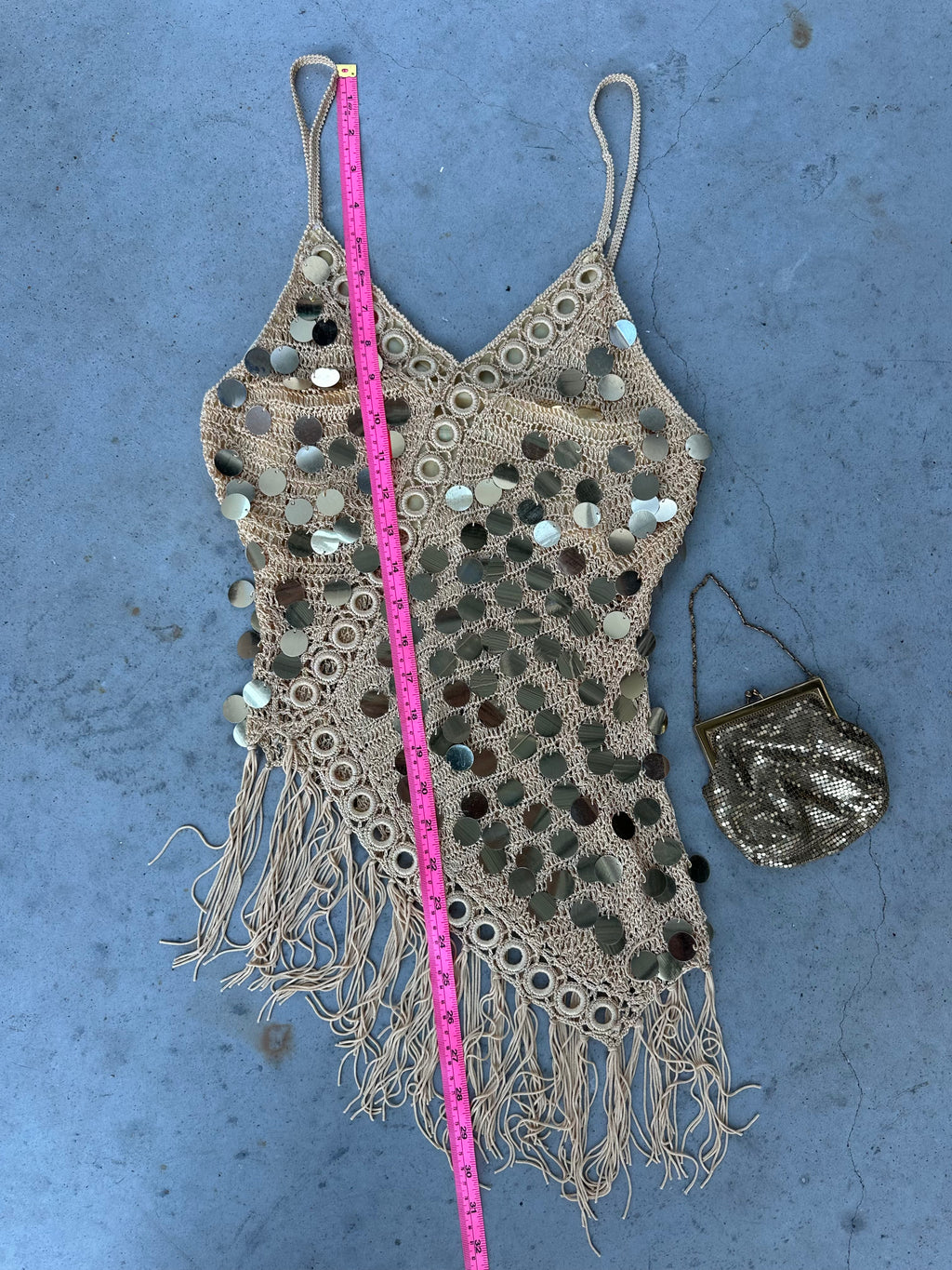 Gold sequin fringe top