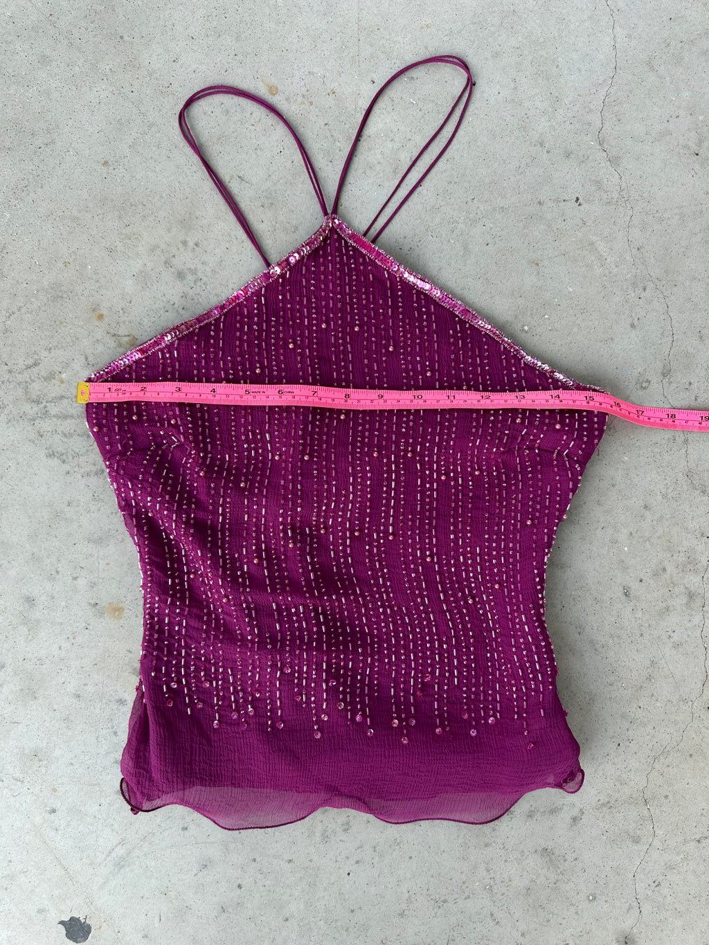 Purple silk beaded halter top