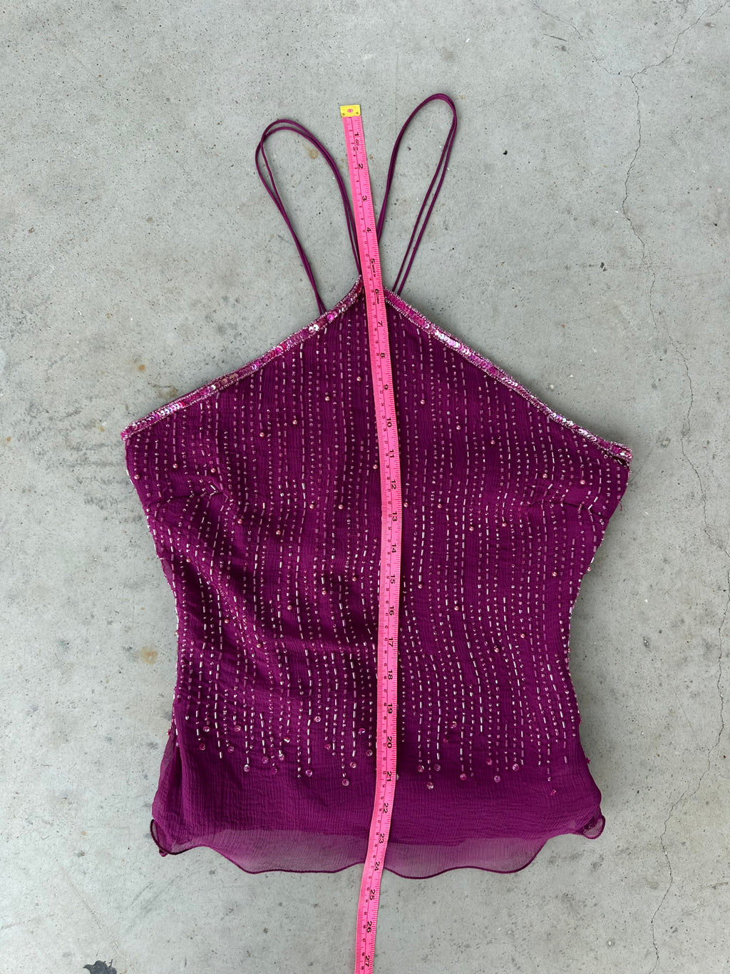 Purple silk beaded halter top