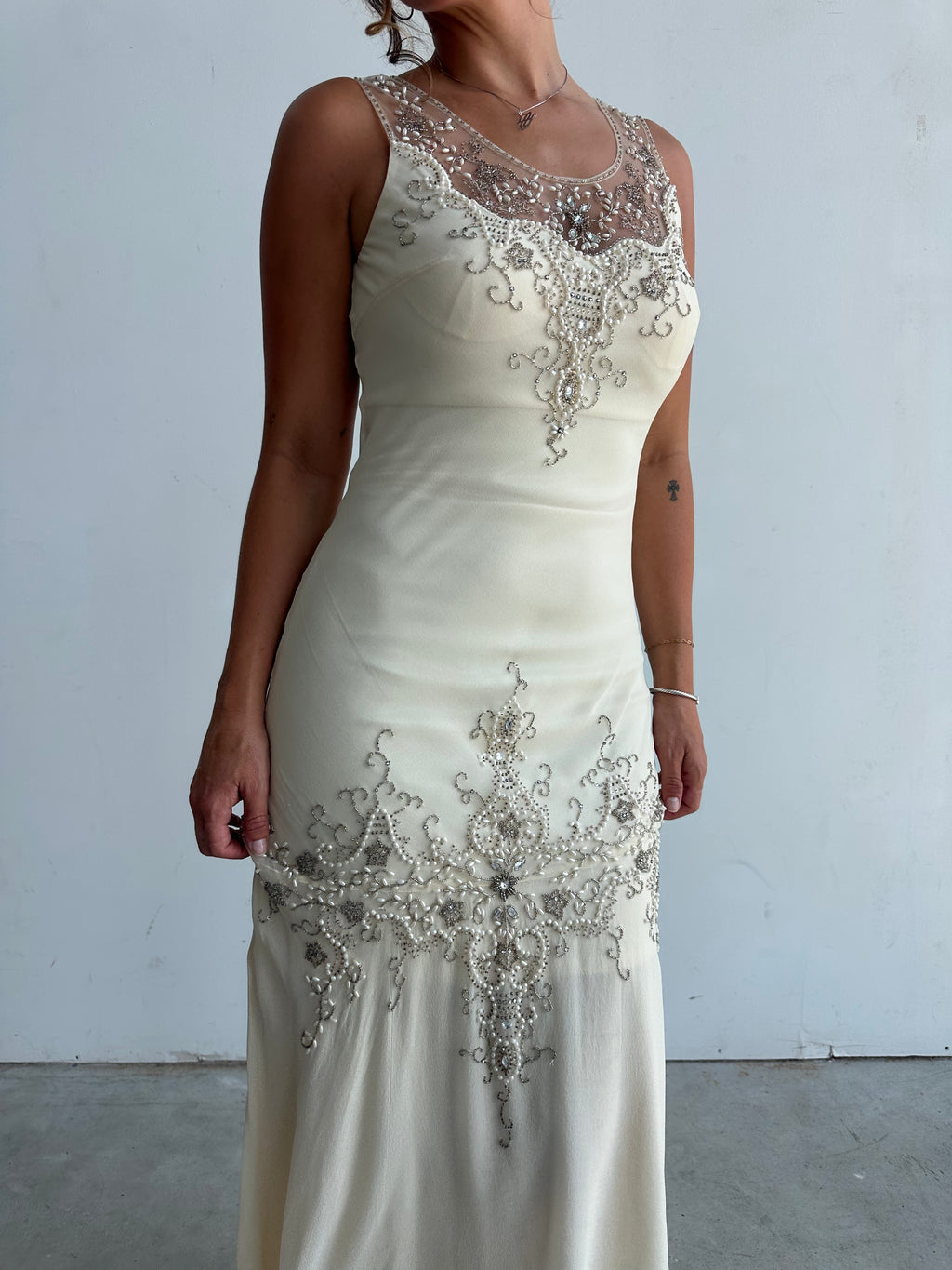 Scala ivory silk beaded dress