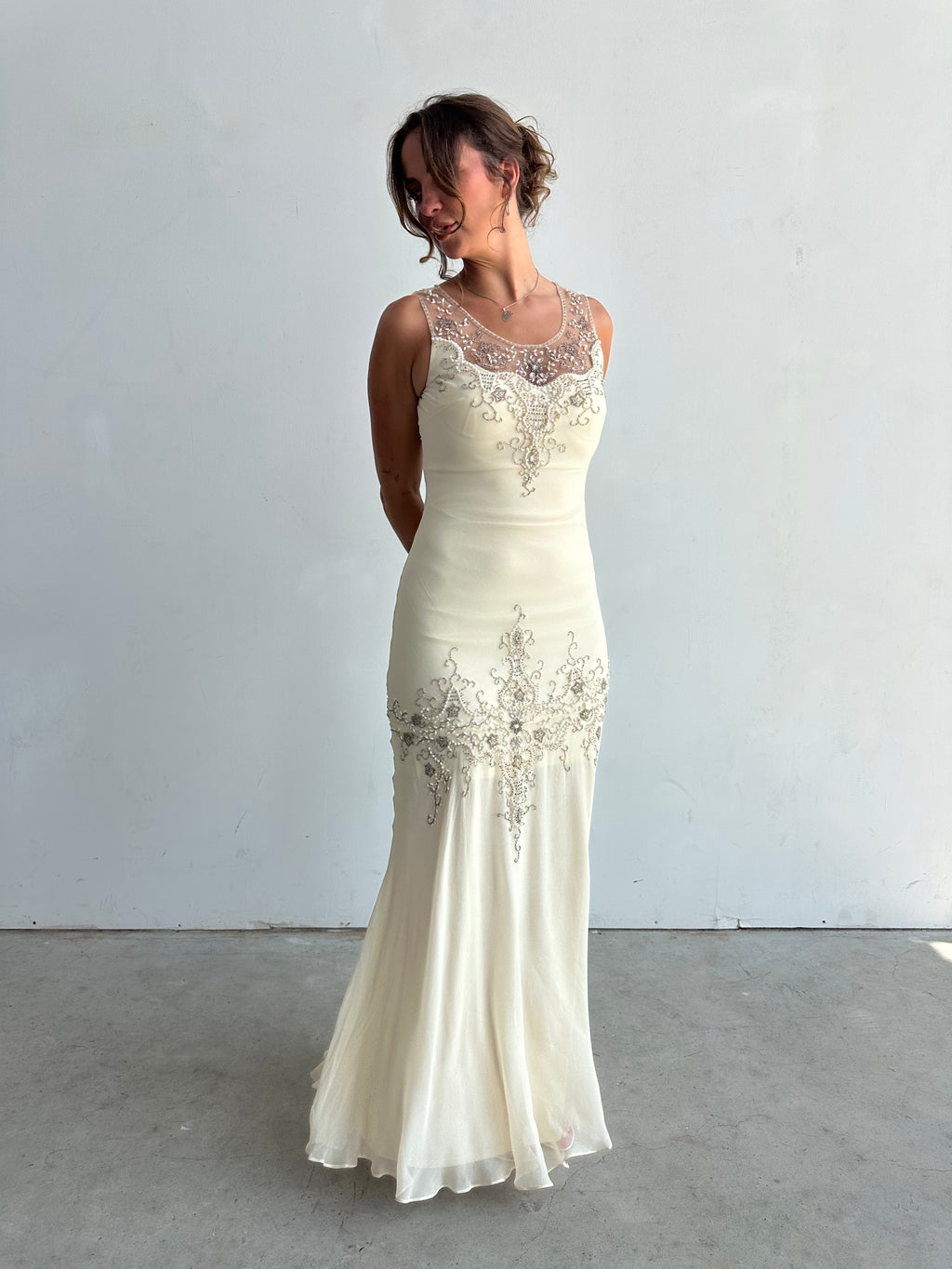Scala ivory silk beaded dress