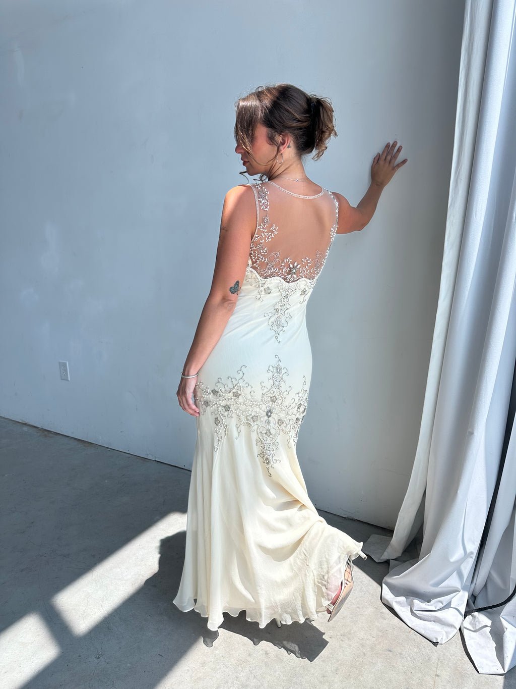 Scala ivory silk beaded dress