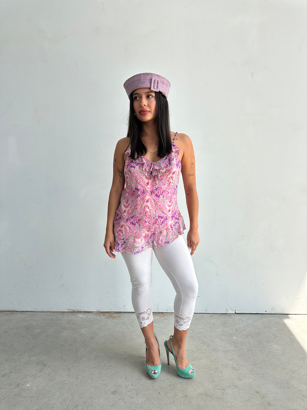 Silk asymmetrical beaded top