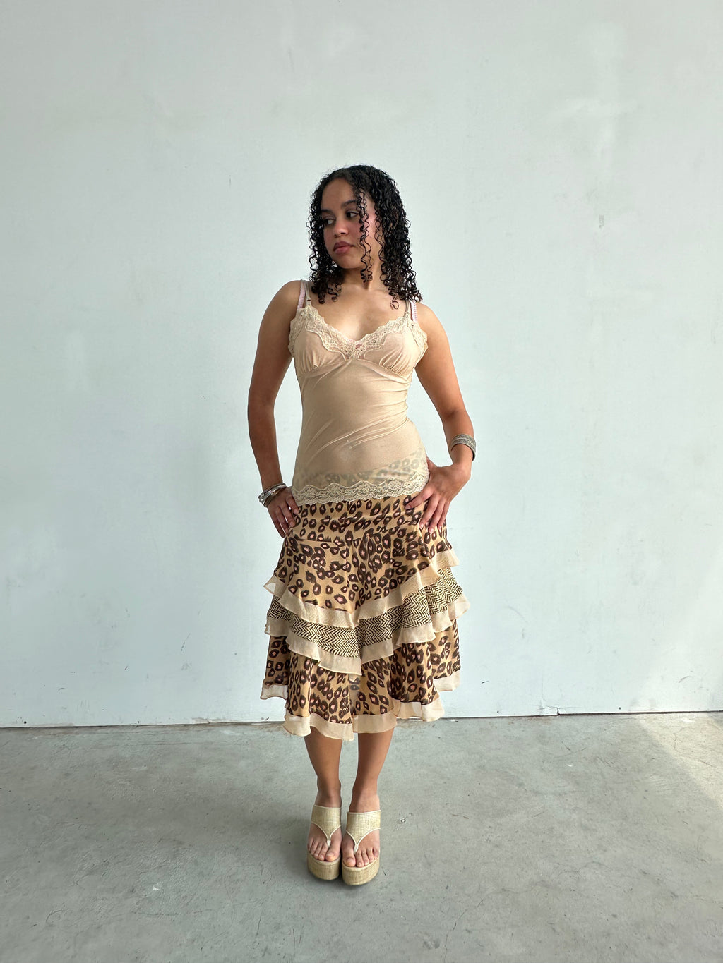 Silk asymmetrical animal print skirt