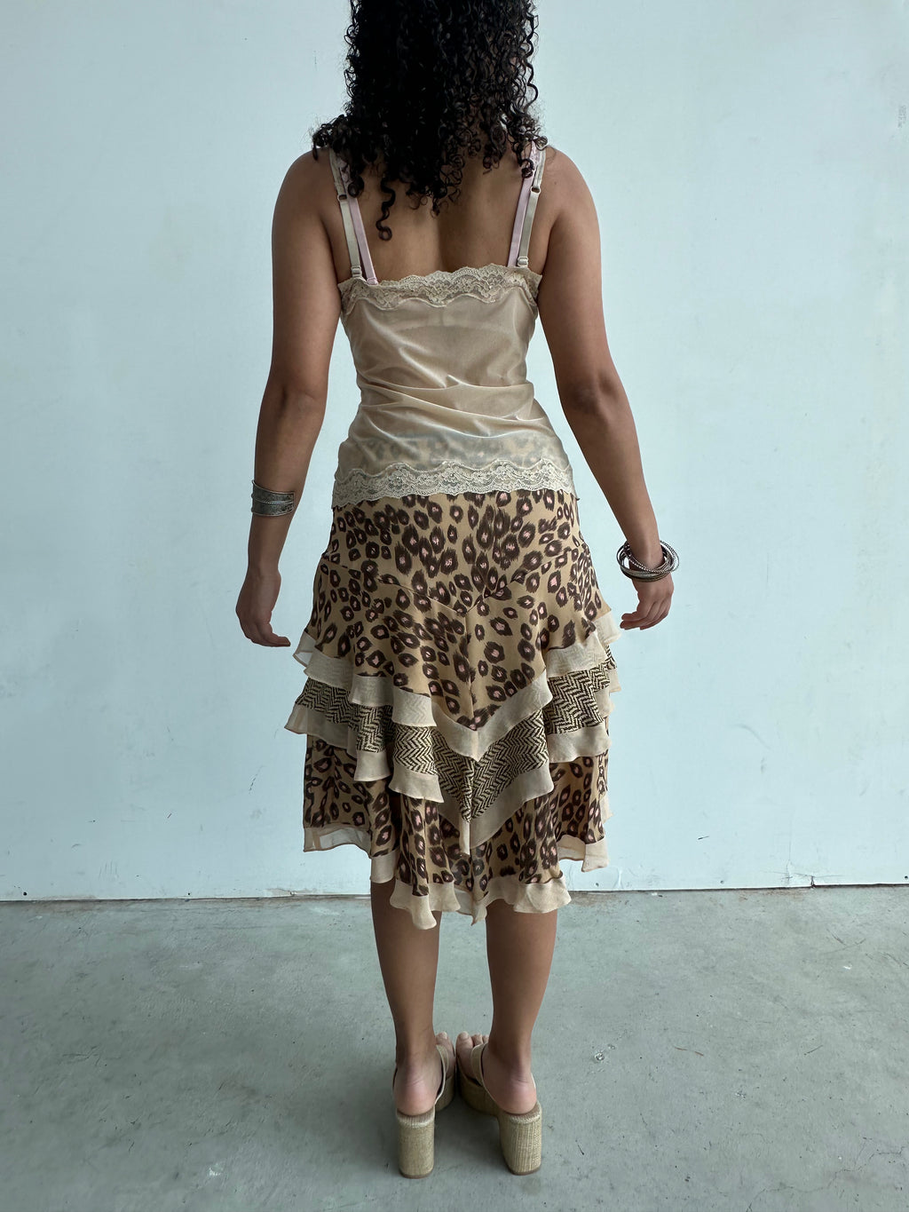 Silk asymmetrical animal print skirt