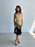 Gold sequin fringe top
