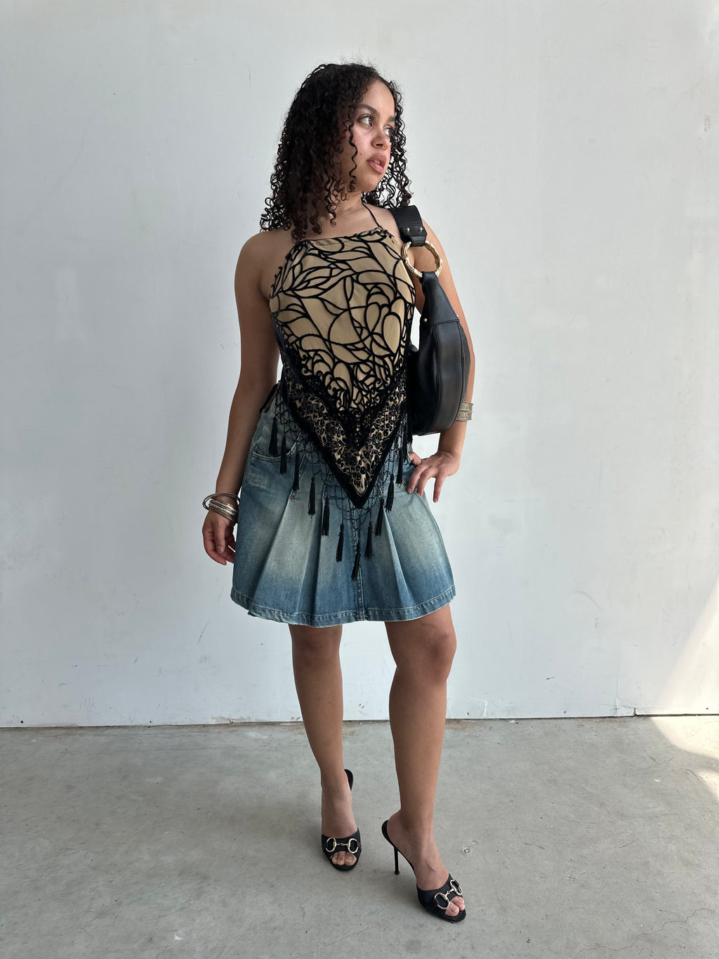 Armani pleated denim skirt