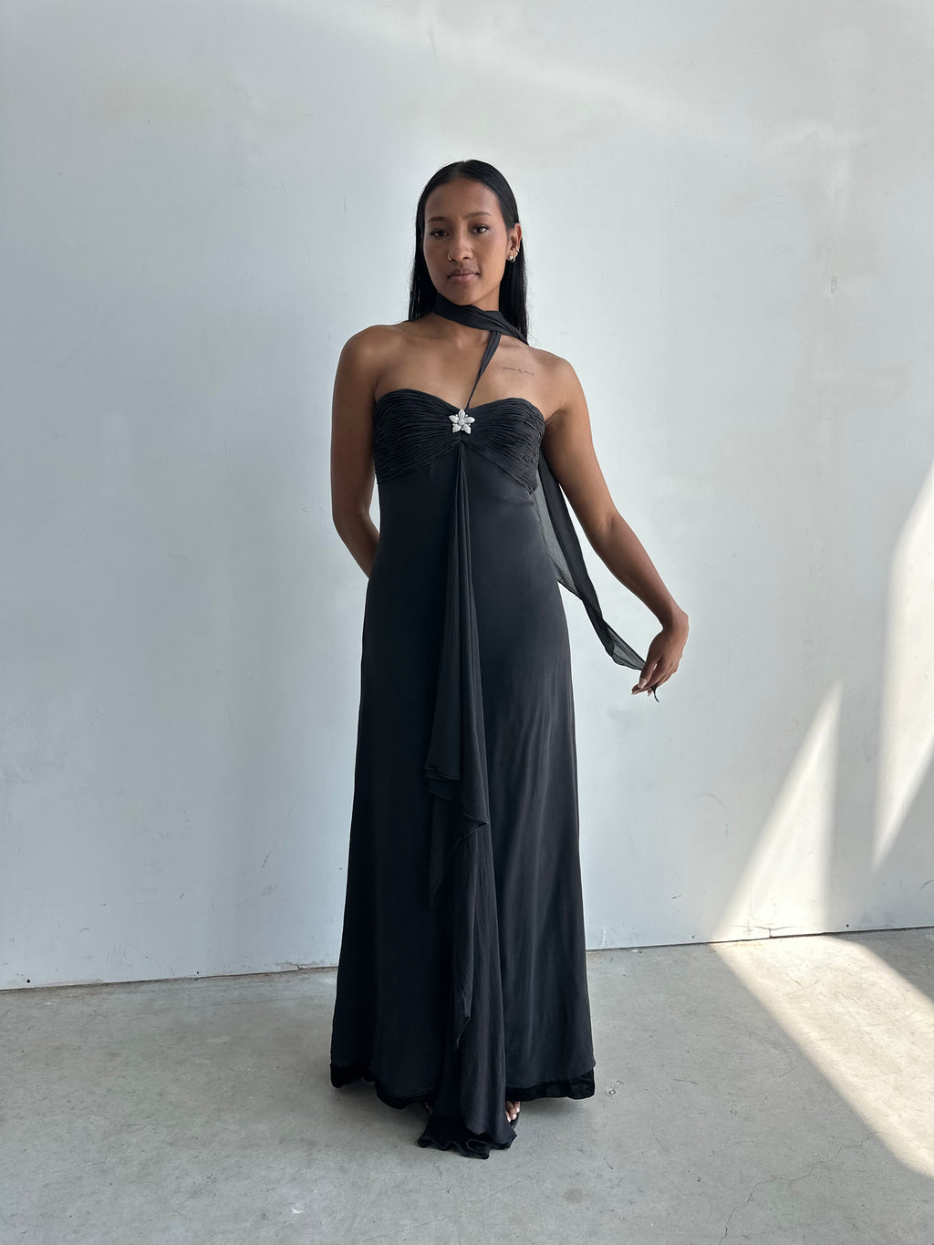 Black silk evening dress