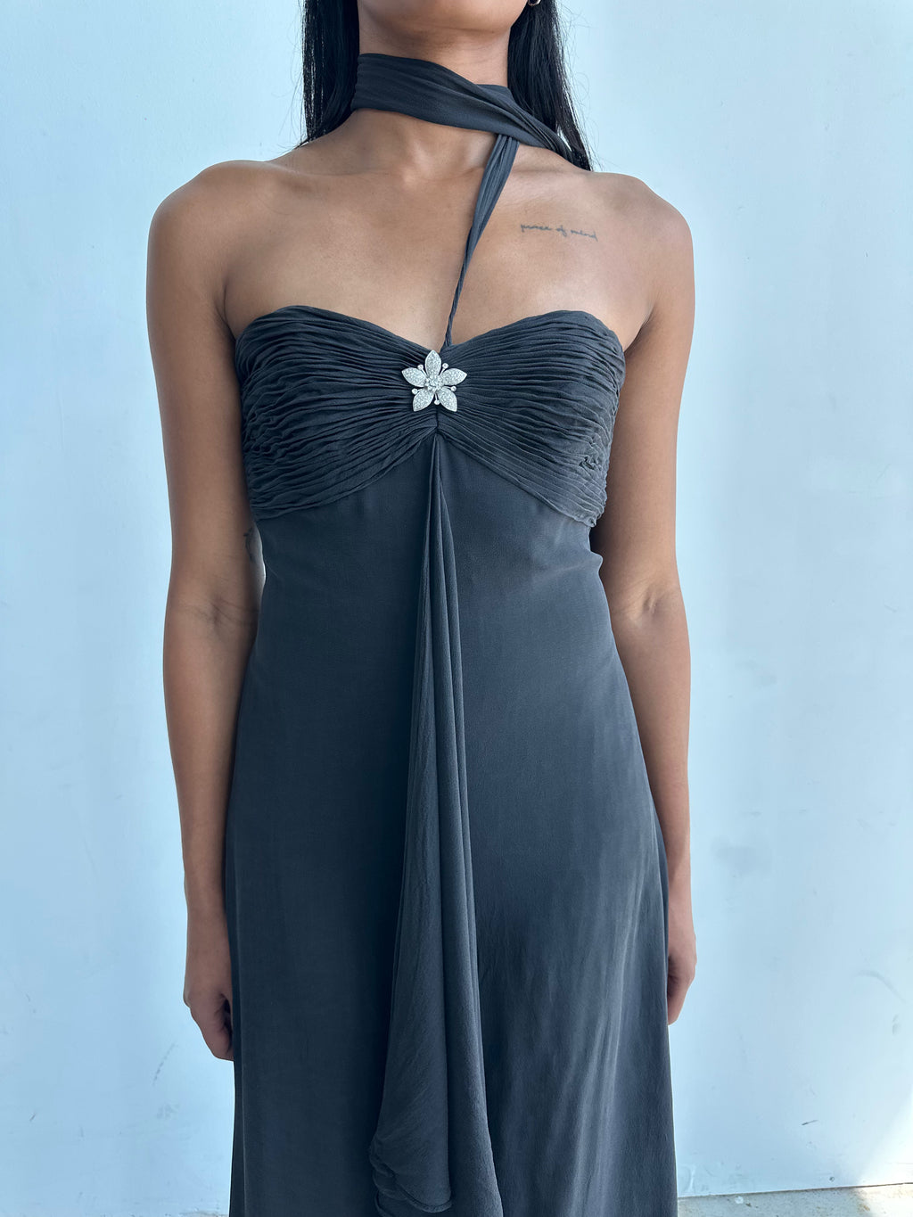 Black silk evening dress
