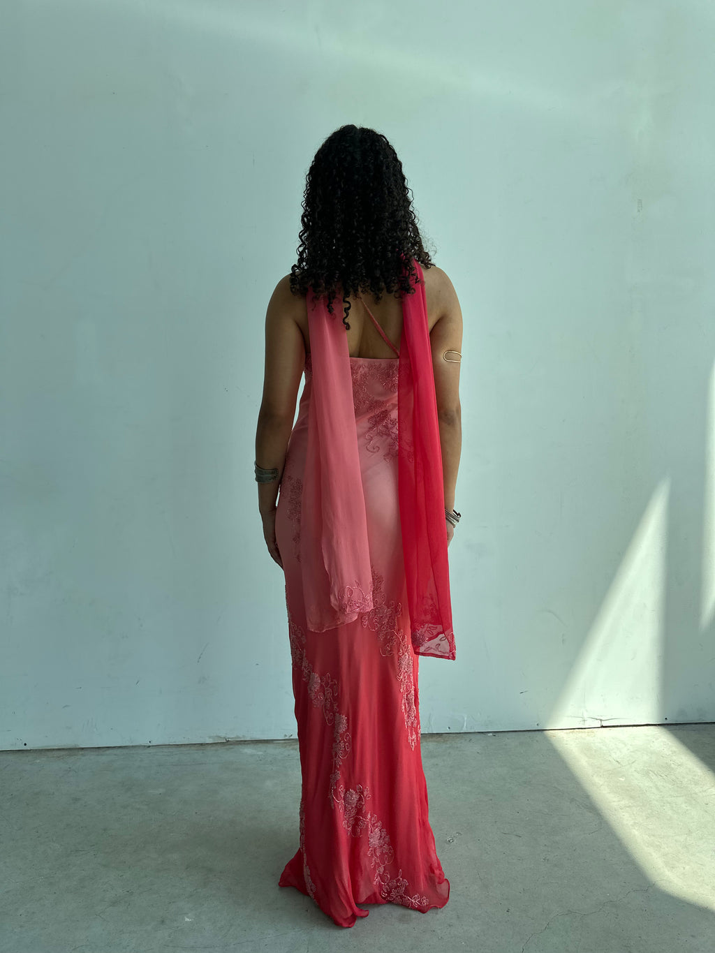 Scala beaded silk gown and scarf set