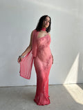 Scala beaded silk gown and scarf set