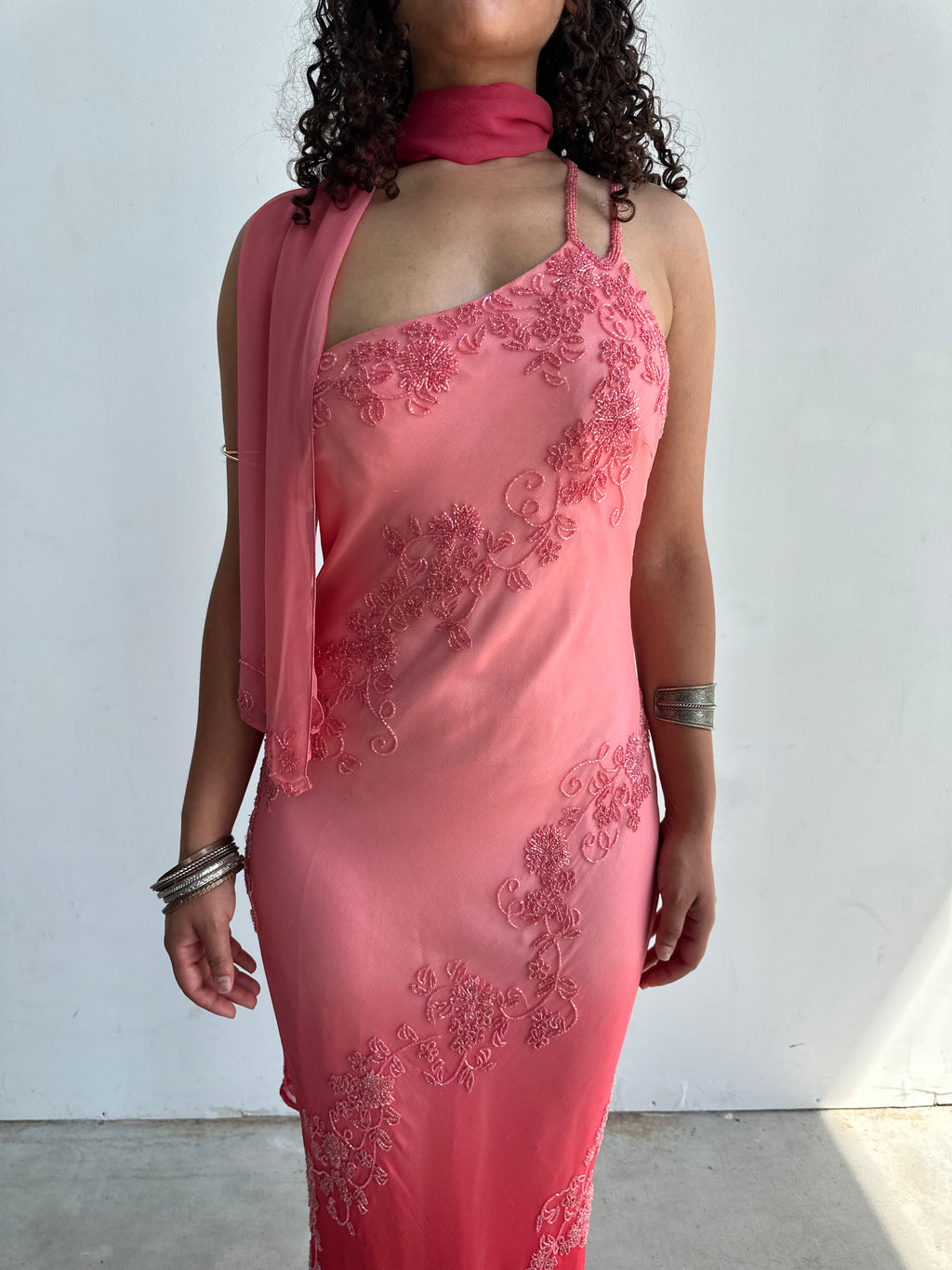 Scala beaded silk gown and scarf set