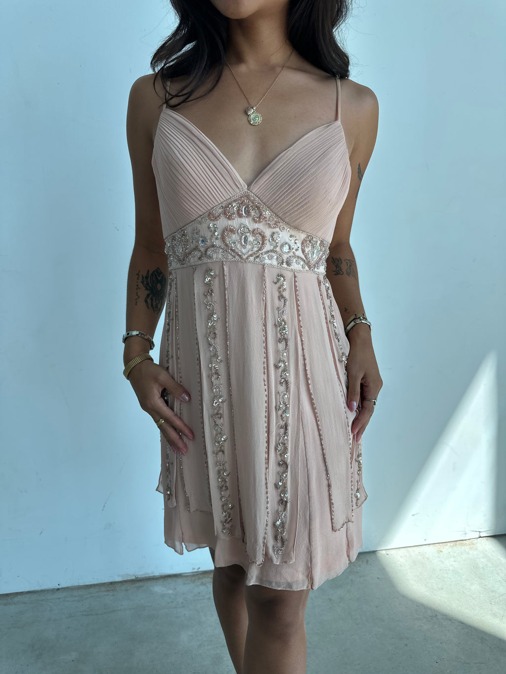 sue wong silk beaded mini dress