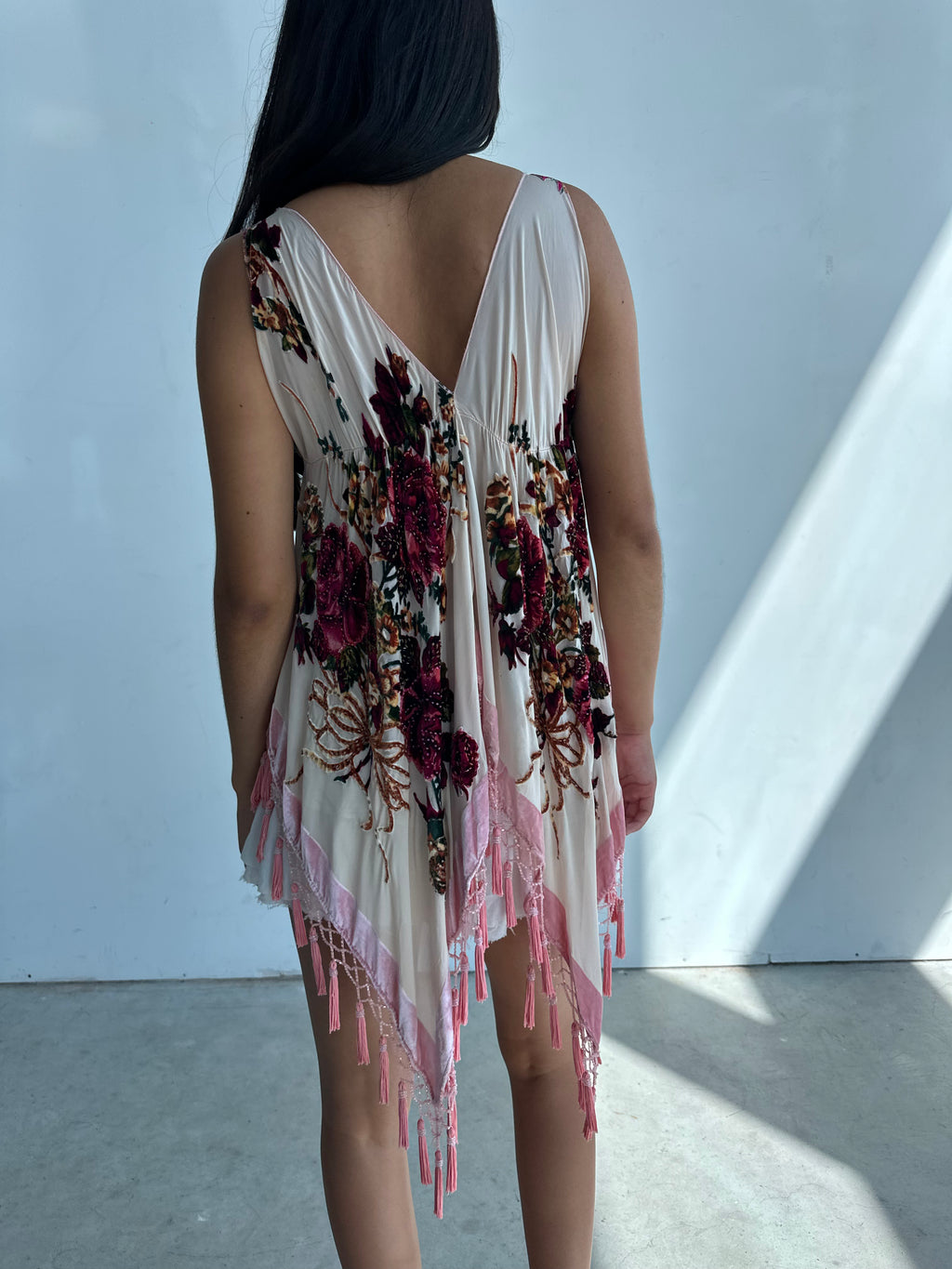 handmade asymmetrical silk beaded top