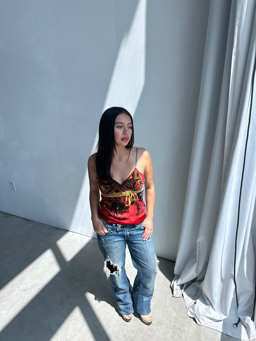 Y2k velvet beaded Hale Bob tank top