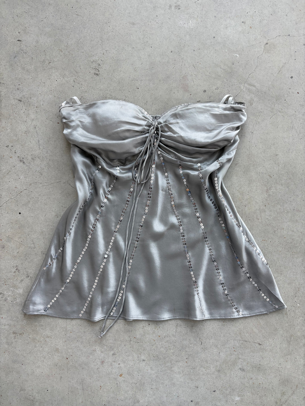 Y2k 100% buttery silk silver sequin halter top