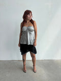 Y2k 100% buttery silk silver sequin halter top