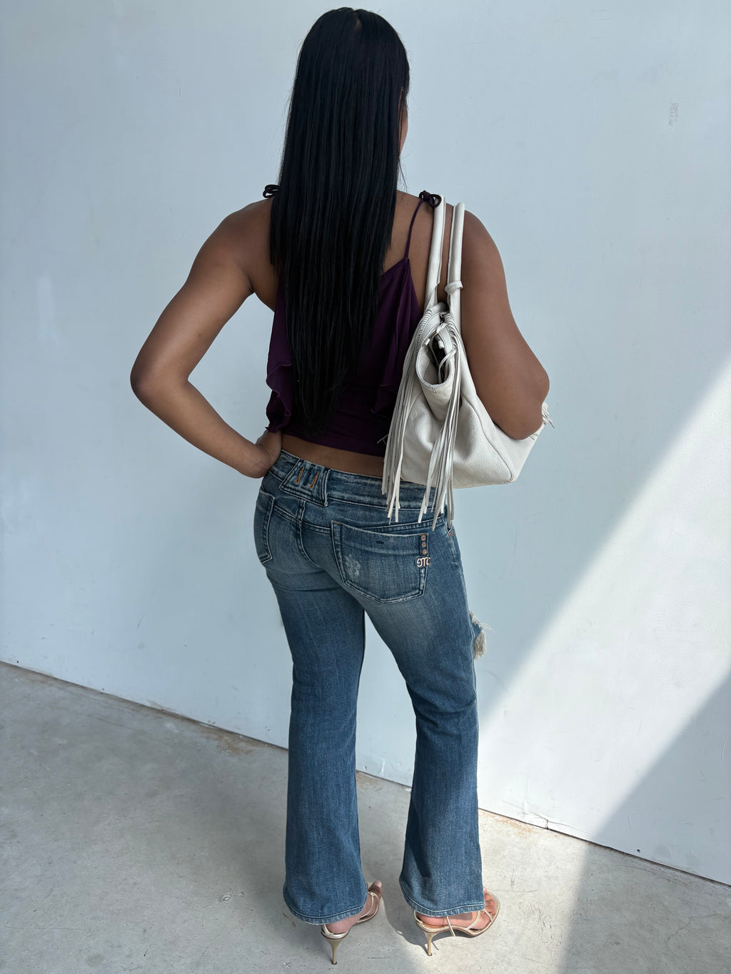 Y2k Slinky deep purple sequin cowl neck tank top