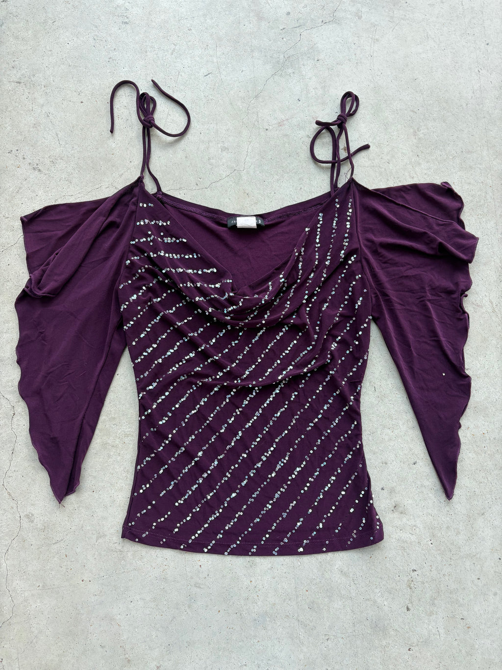 Y2k Slinky deep purple sequin cowl neck tank top