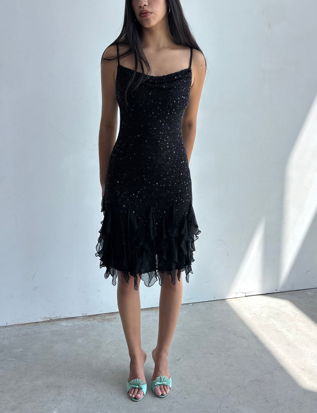 Vintage Scala black fully beaded silk mermaid dress