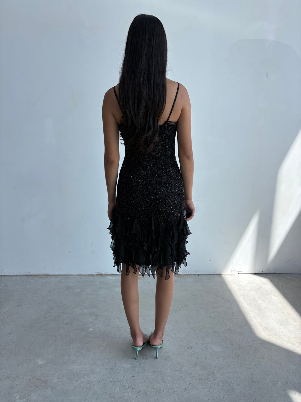 Vintage Scala black fully beaded silk mermaid dress