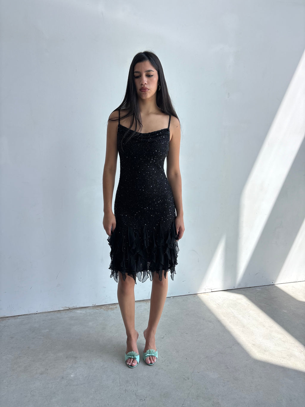 Vintage Scala black fully beaded silk mermaid dress