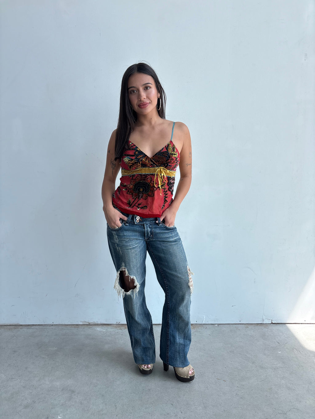 Y2k velvet beaded Hale Bob tank top
