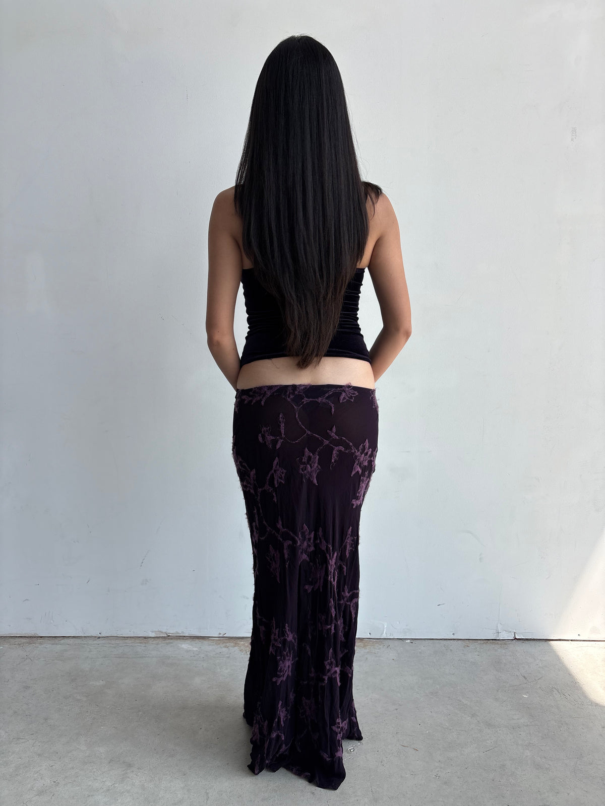 Vintage euro plum maxi skirt with mohair floral design details