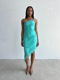 Vintage Scala turquoise beaded silk asymmetrical mermaid dress