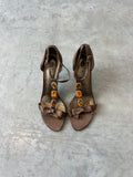 two lips brown and gold embellished heels