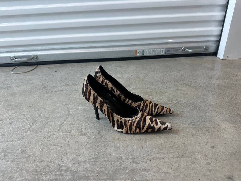 vintage pony hair animal print heels