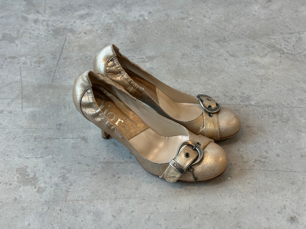 vintage dior gold buckle heels