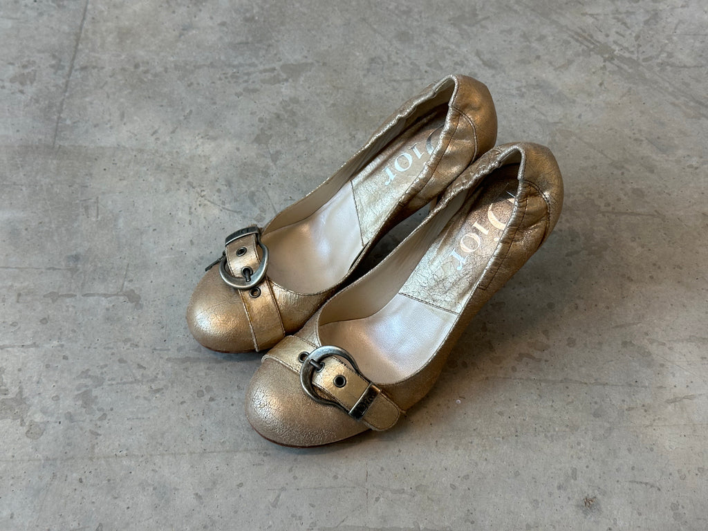 vintage dior gold buckle heels