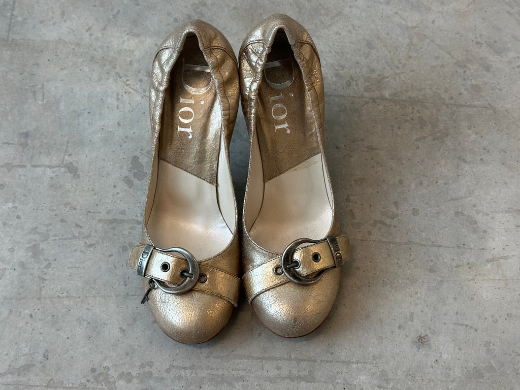 vintage dior gold buckle heels