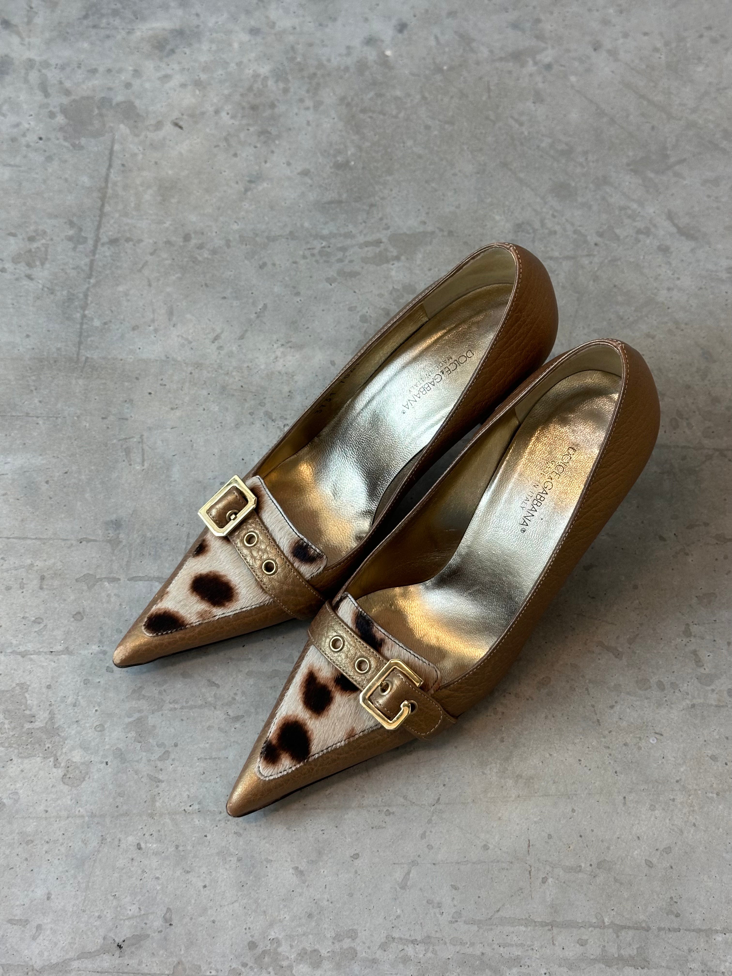 vintage dolce and gabbana pony hair leopard print heel