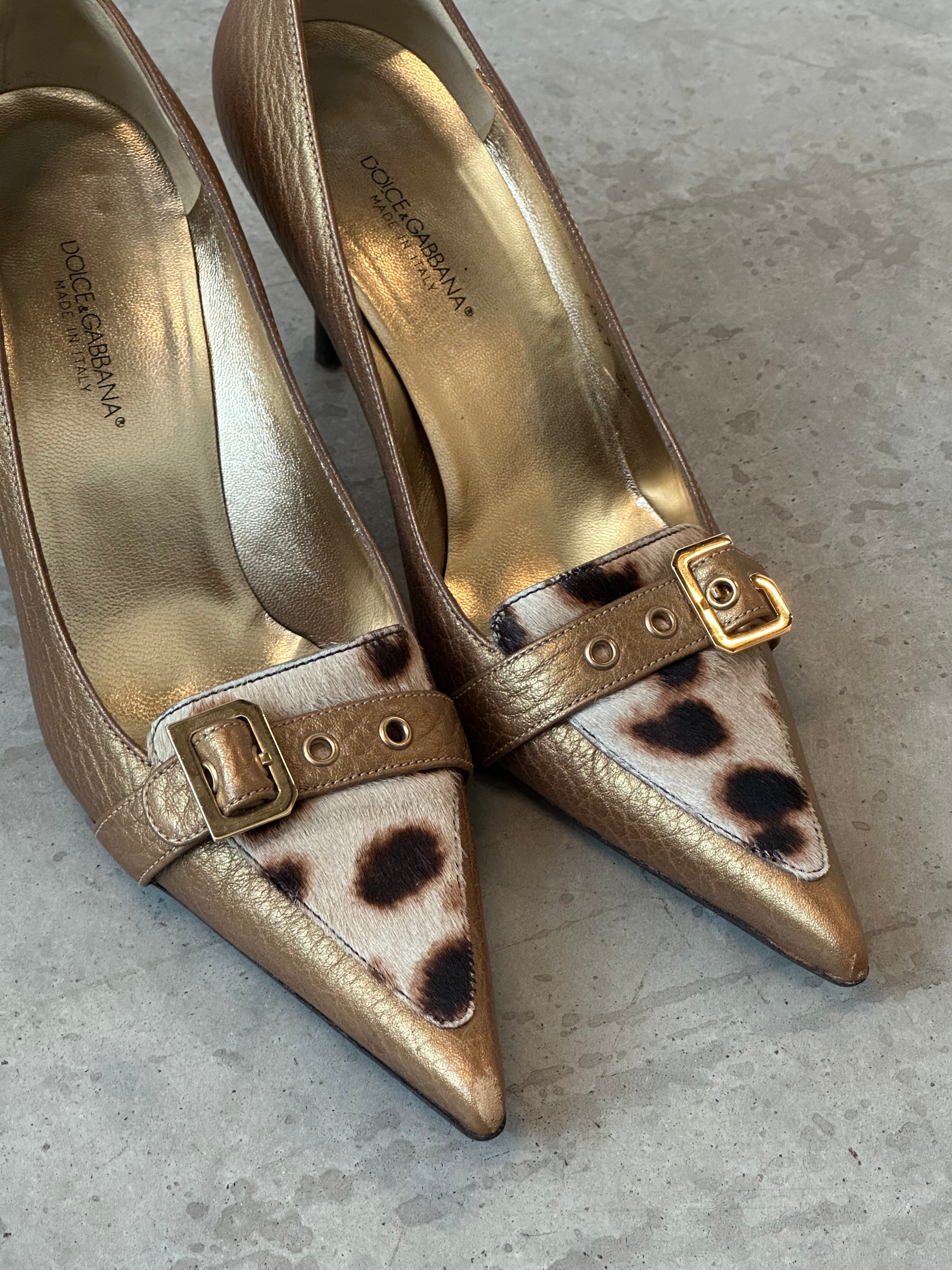 vintage dolce and gabbana pony hair leopard print heel