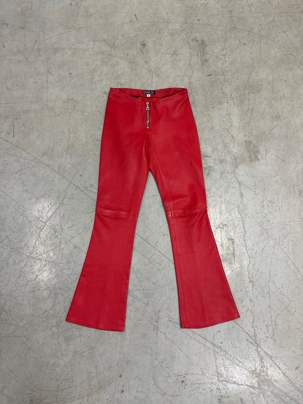 red leather lowrise leather flare pants