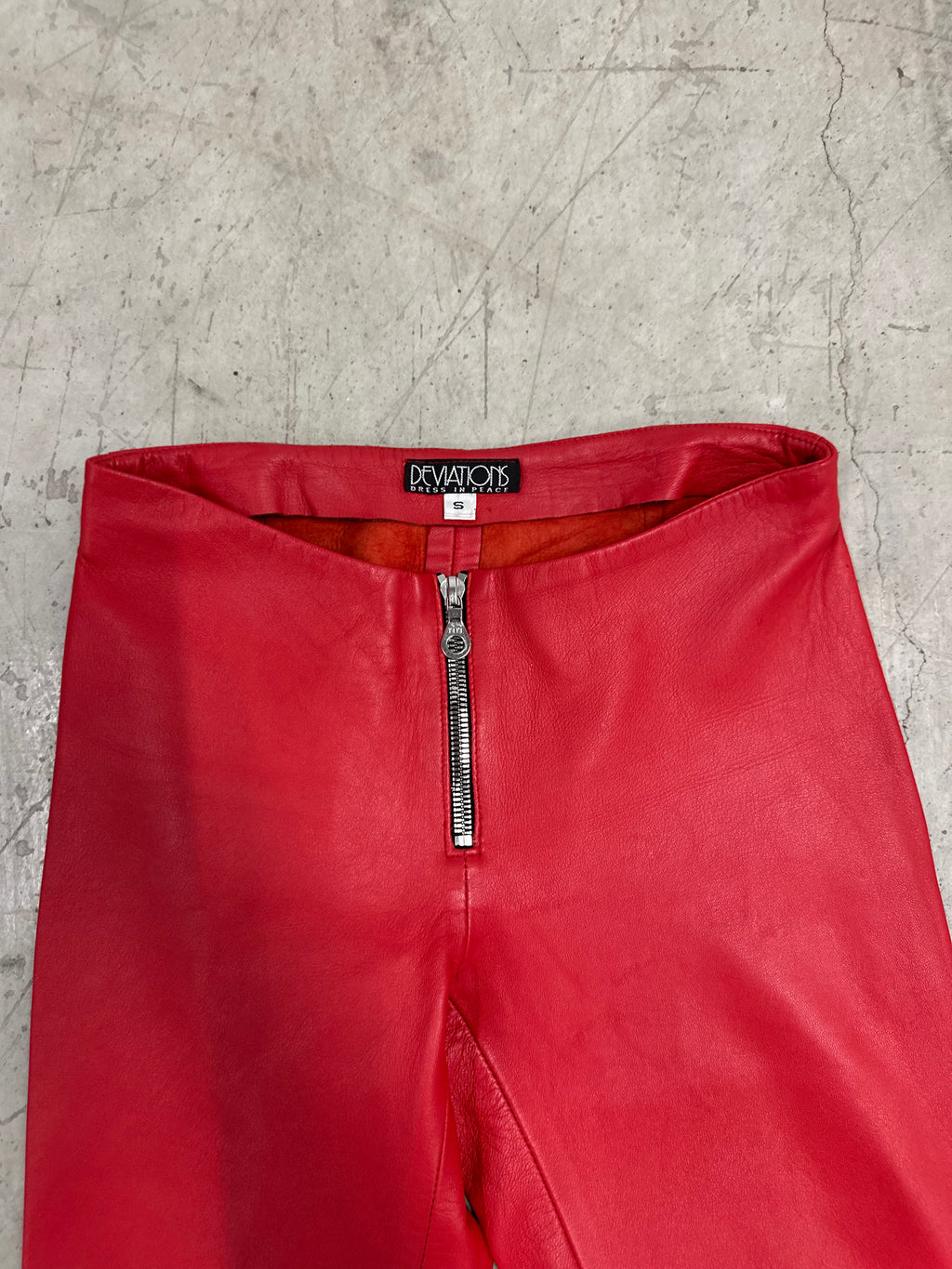 red leather lowrise leather flare pants