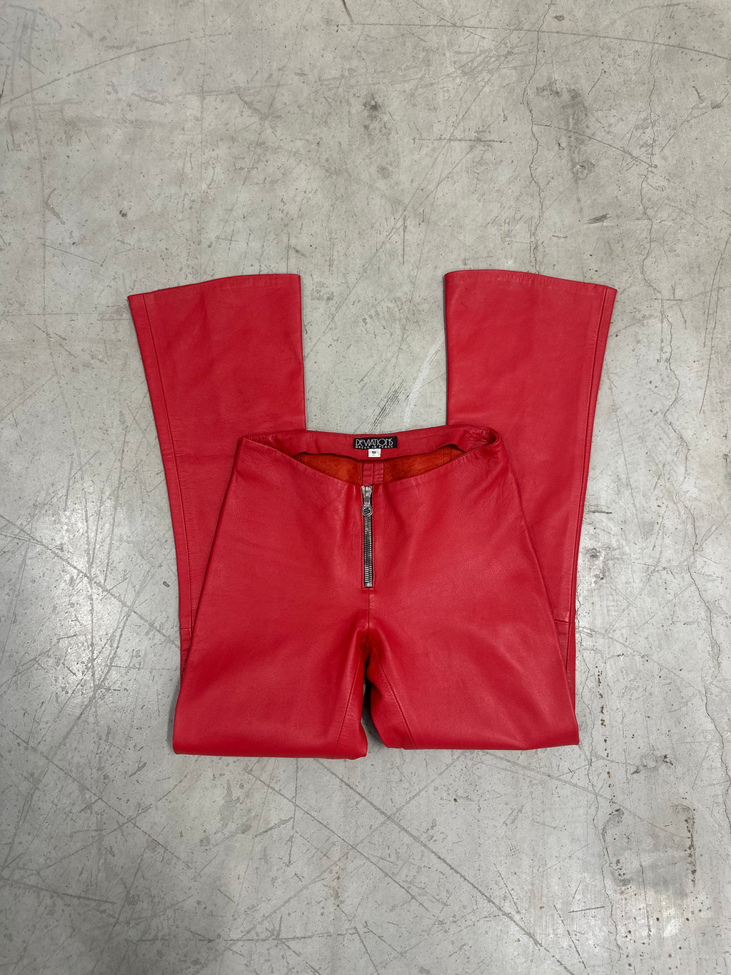 red leather lowrise leather flare pants