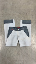 miss sixty dirt wash white and denim flare pants